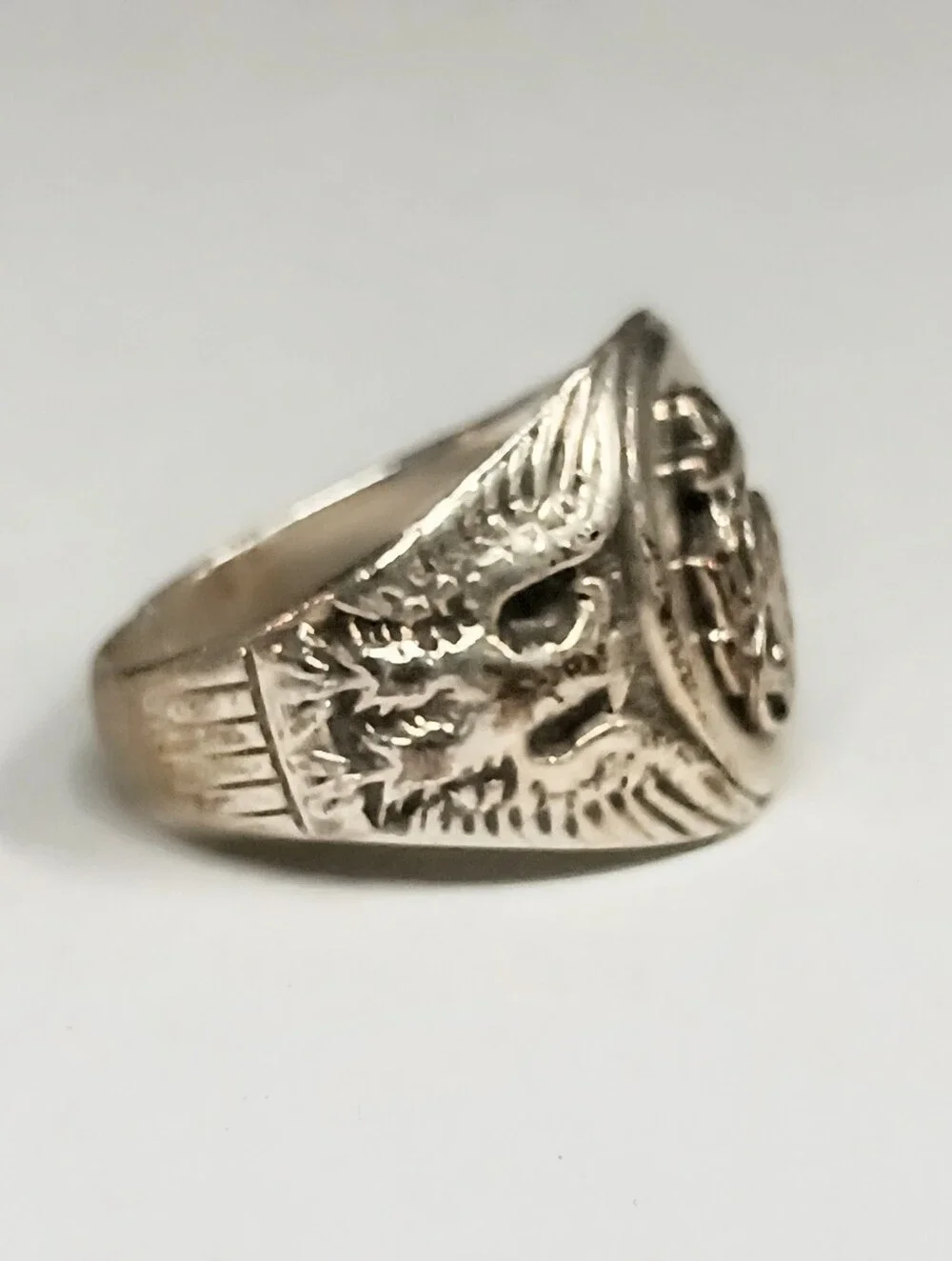 Vintage US Navy Sterling Silver Eagle Anchor Signet Ring Men's Size 10 Military